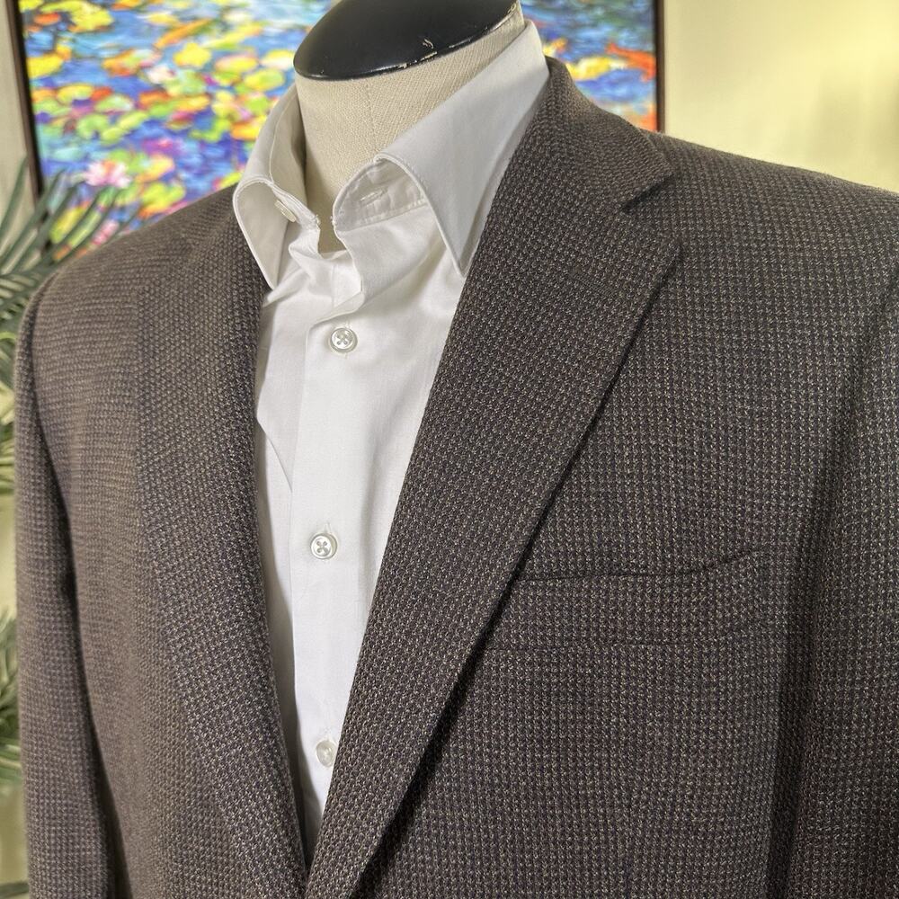 Pronto Uomo Men 42R sport coat Lambswool Houndstooth Blazer Brown